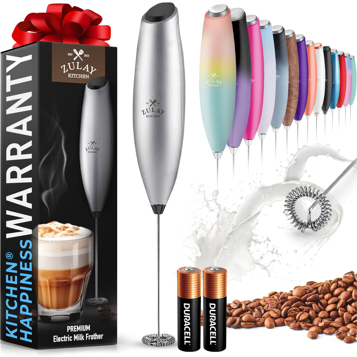 Zulay Powerful Milk Frother for Coffee with Upgraded Titanium Motor - Handheld Electric Whisk, Milk Foamer, Mini Mixer & Coffee Blender for Frappe, Latte, Matcha, No Stand - Pristine Teal