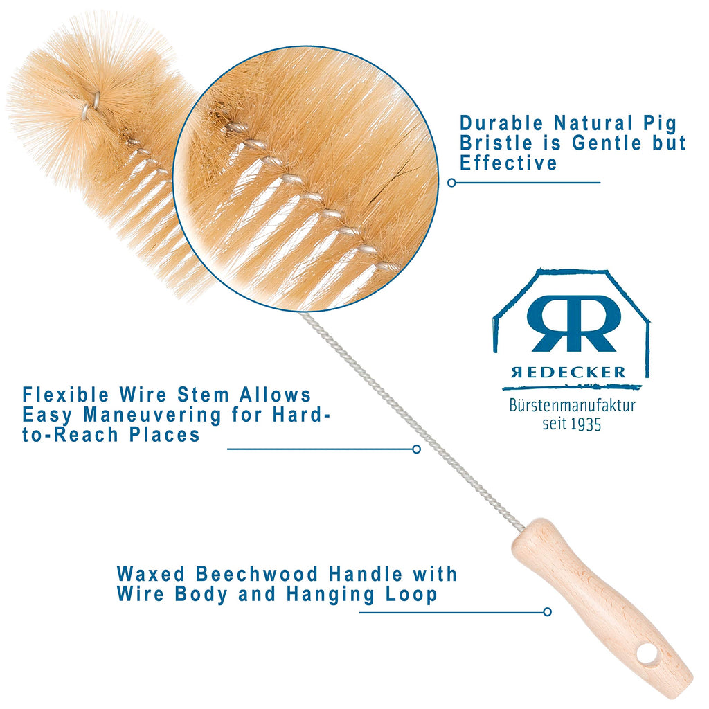 Redecker Natural Pig Bristle Soda Bottle Brush, 15-Inches, Flexible Wire Handle, Made in Germany
