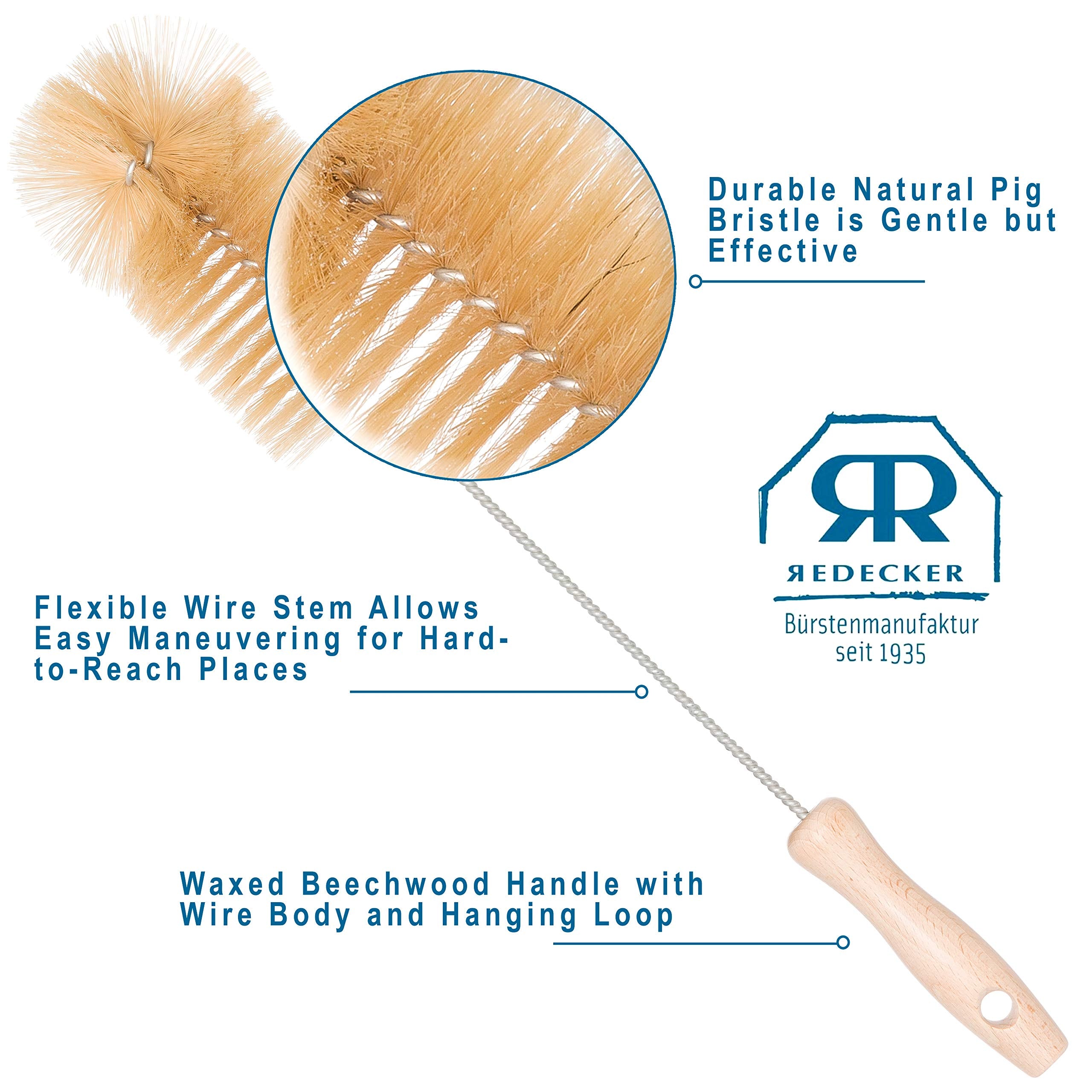 Redecker Natural Pig Bristle Soda Bottle Brush, 15-Inches, Flexible Wire Handle, Made in Germany