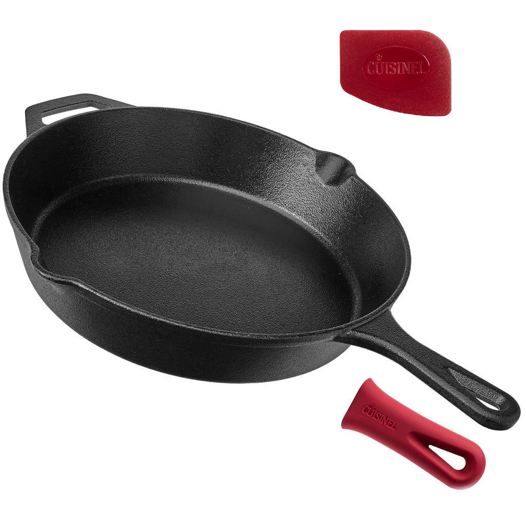 Cuisinel 12‑Inch Cast Iron Skillet – Pre‑Seasoned Frying Pan with Assist Handle & Silicone Handle Holder – Oven, Stovetop, Grill & Campfire Safe Cookware – PFAS & PFOA‑Free