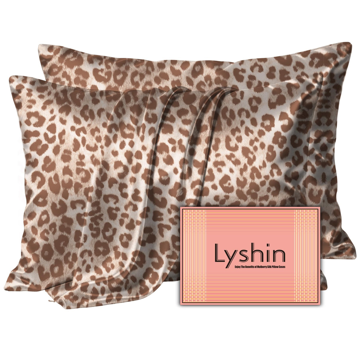 LYSHIN Silk Pillow Cases Standard Size with Hidden Zipper, Leopard