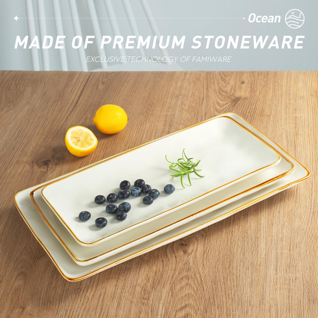Famiware Serving Platters Set of 3 Sizes - Rectangular, Vanilla White