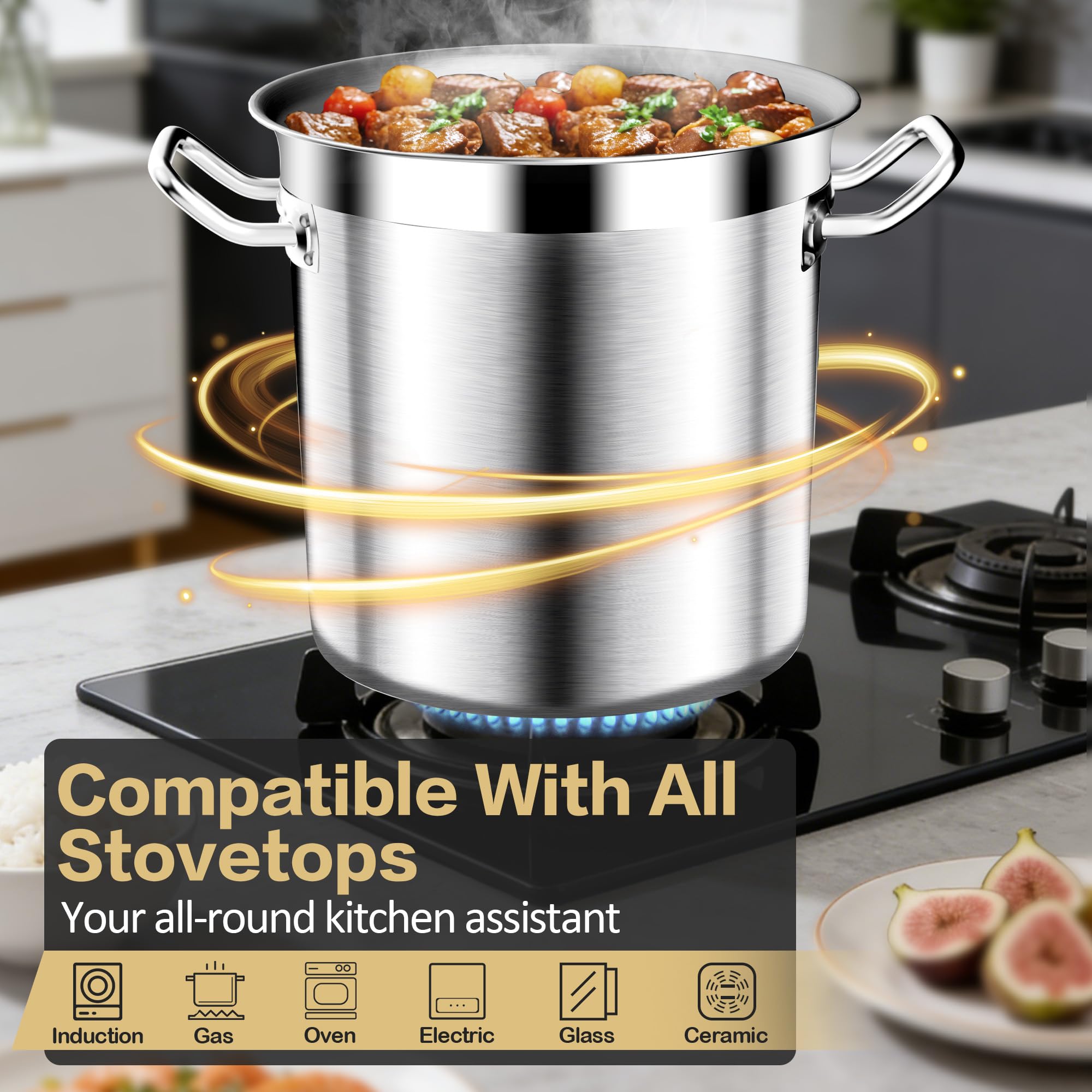 Commercial Grade Large Stock Pot - 100 QT Soup Pot with Lid - Non-Nickel Stainless Steel Stock Pots - Healthy Cookware Polished Stockpots - Heavy Duty Cooking Pots, Cookware Sauce Pots