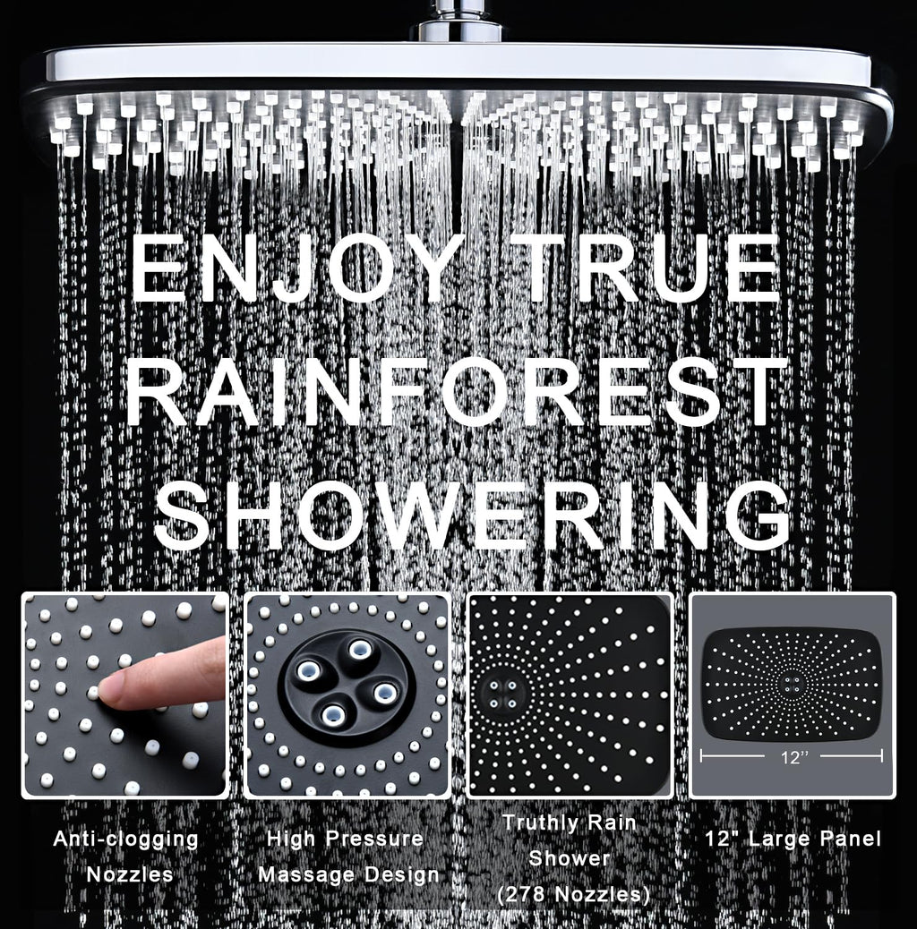 12" High Pressue Rain Shower Head with Handheld, 9 Sprays Hand Showerhead