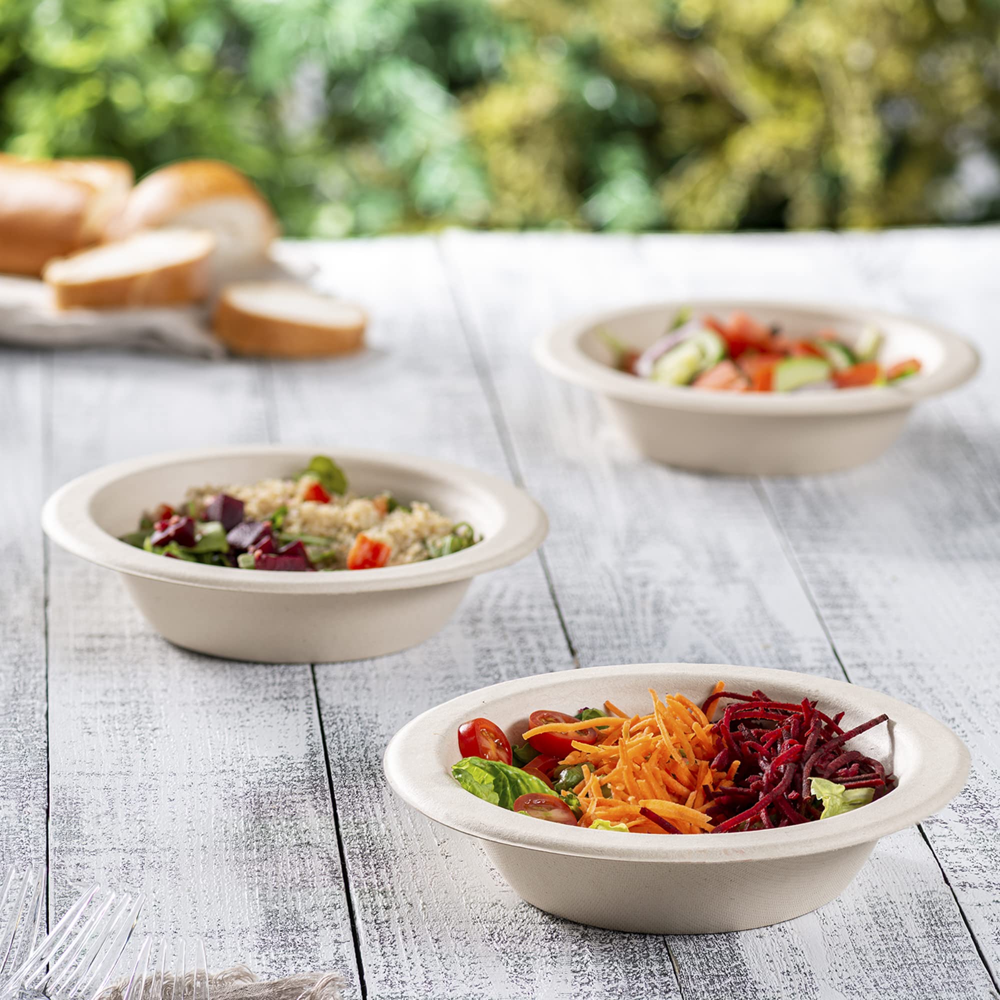 GUSTO 100% Compostable 16 oz. Heavy-Duty Paper Bowls [125 Pack] Eco-Friendly Disposable Sugarcane - Kraft……