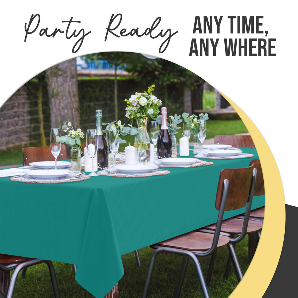 Exquisite 66% Thicker Premium Plastic Table Cloth Rectangle Table Cover 0.5 Mil 6 Pack Teal Table Cloth 54 Inch x 108 Inch Disposable Tablecloth Won't Tear Easily Like Cheap Thin Brands