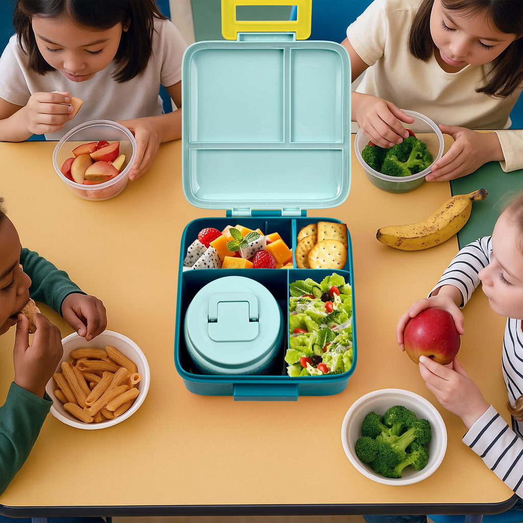 Bento Lunch Box for Kids with 8oz Soup Thermo Leak-Proof Lunch Food Containers with Snack Sauce Container for Kid Girls Boys to School (Screaming Dinosaur)