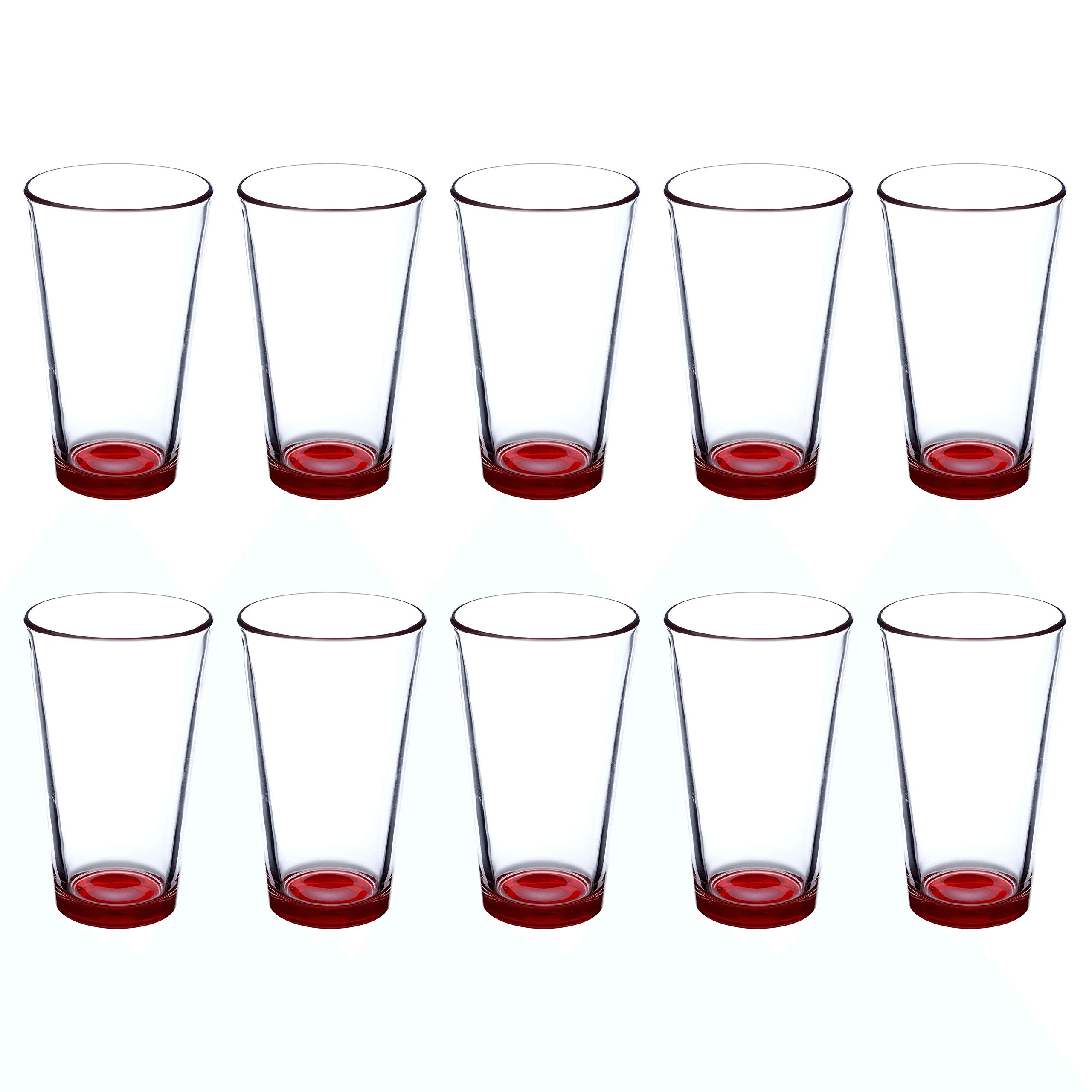 Libbey Pint Glass 16 oz. Set of 10, Bulk Pack - Beer Glasses, Heavy Duty Drinkware - Red