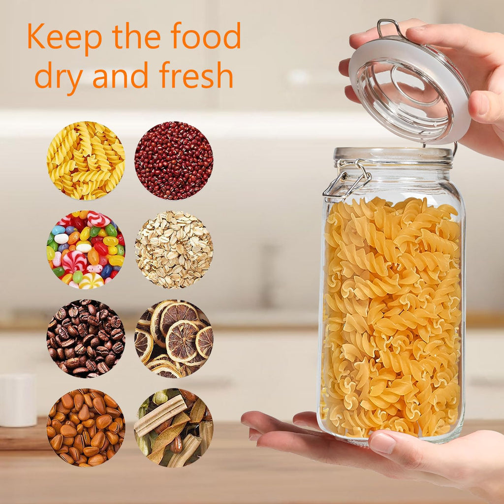 VIEWELLD 78oz Square Glass Food Storage Jars Storage Container with Clear Preserving Seal Wire Clip Fastening for Kitchen Canning Flour, Cereal, Pasta, Sugar, Beans