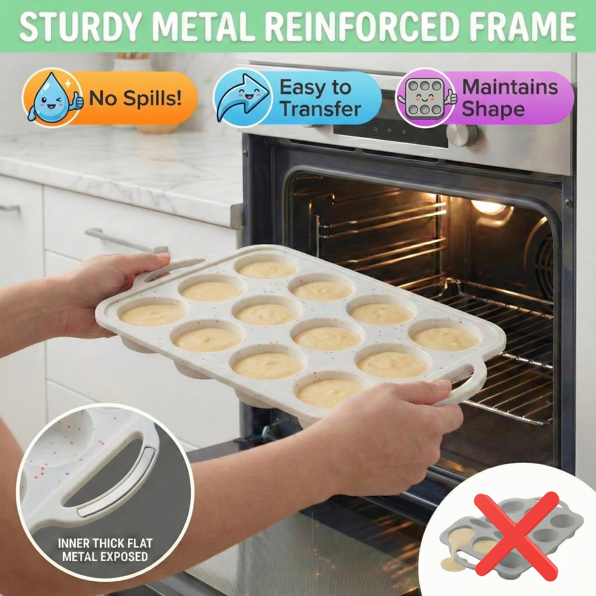 BAKE BOSS Silicone Muffin Pans, 2-Pack Regular 12 Cup, BPA-Free