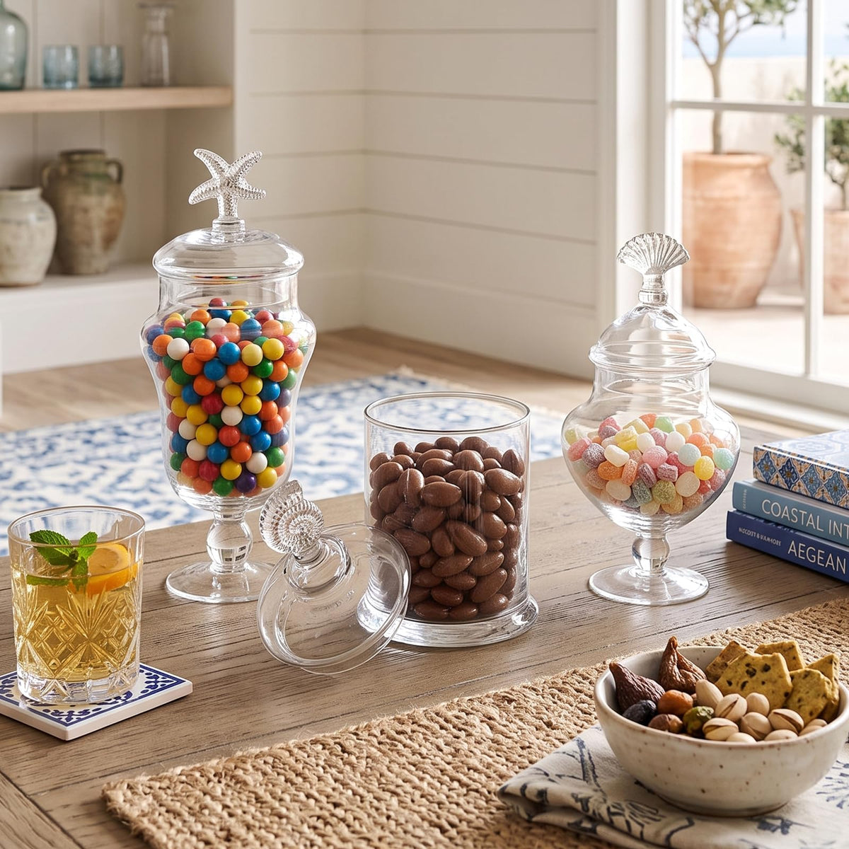 MyGift Clear Glass Apothecary Jars with Lid, Set of 3