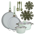 GoodCook Ceramic Cookware Set 14-Piece with Removable Handles, Nonstick Pots & Pans, Induction & Oven Safe, Sage Green