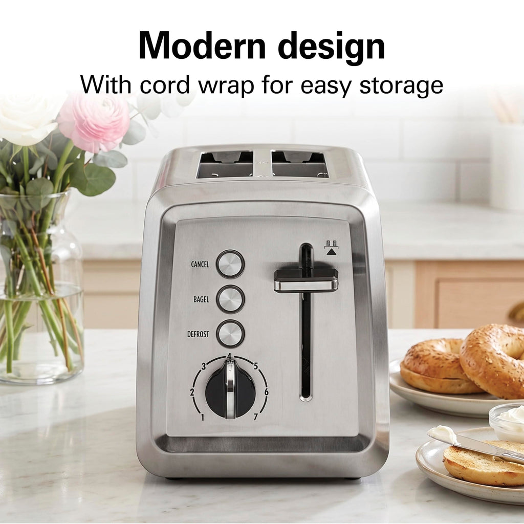 Hamilton Beach 2 Slice Toaster with Extra-Wide Slots, Bagel Setting, Toast Boost, Slide-Out Crumb Tray, Auto-Shutoff & Cancel Button, Defrost Function, Stainless Steel (22794)