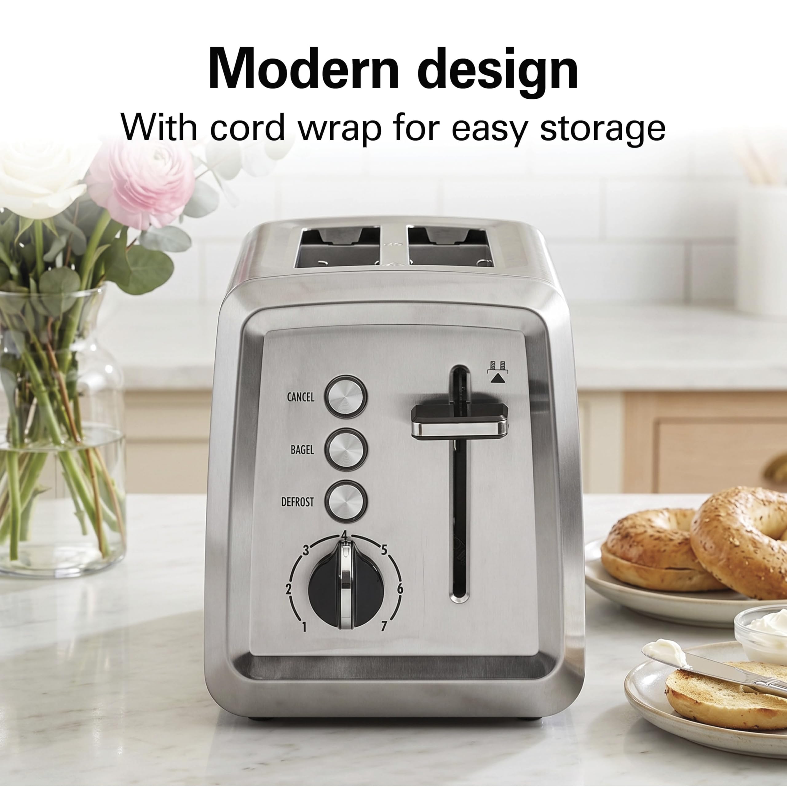 Hamilton Beach 2 Slice Toaster with Extra-Wide Slots, Bagel Setting, Toast Boost, Slide-Out Crumb Tray, Auto-Shutoff & Cancel Button, Defrost Function, Stainless Steel (22794)