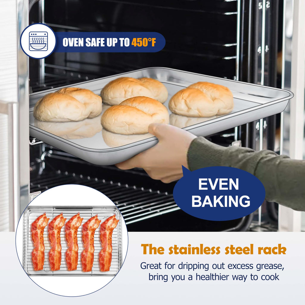 16” Baking Sheet Pan with Rack, Joyfair Stainless Steel Toaster Oven Tray