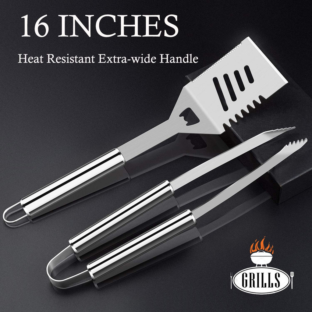 ROMANTICIST 26pcs Grilling Gifts for Men, Dad Gifts for Father's Day, Stainless Steel BBQ Grill Accessories Tools Set, Heavy Duty BBQ Utensils Kit with Apron, Thermometer, Mats in Aluminum Case Silver