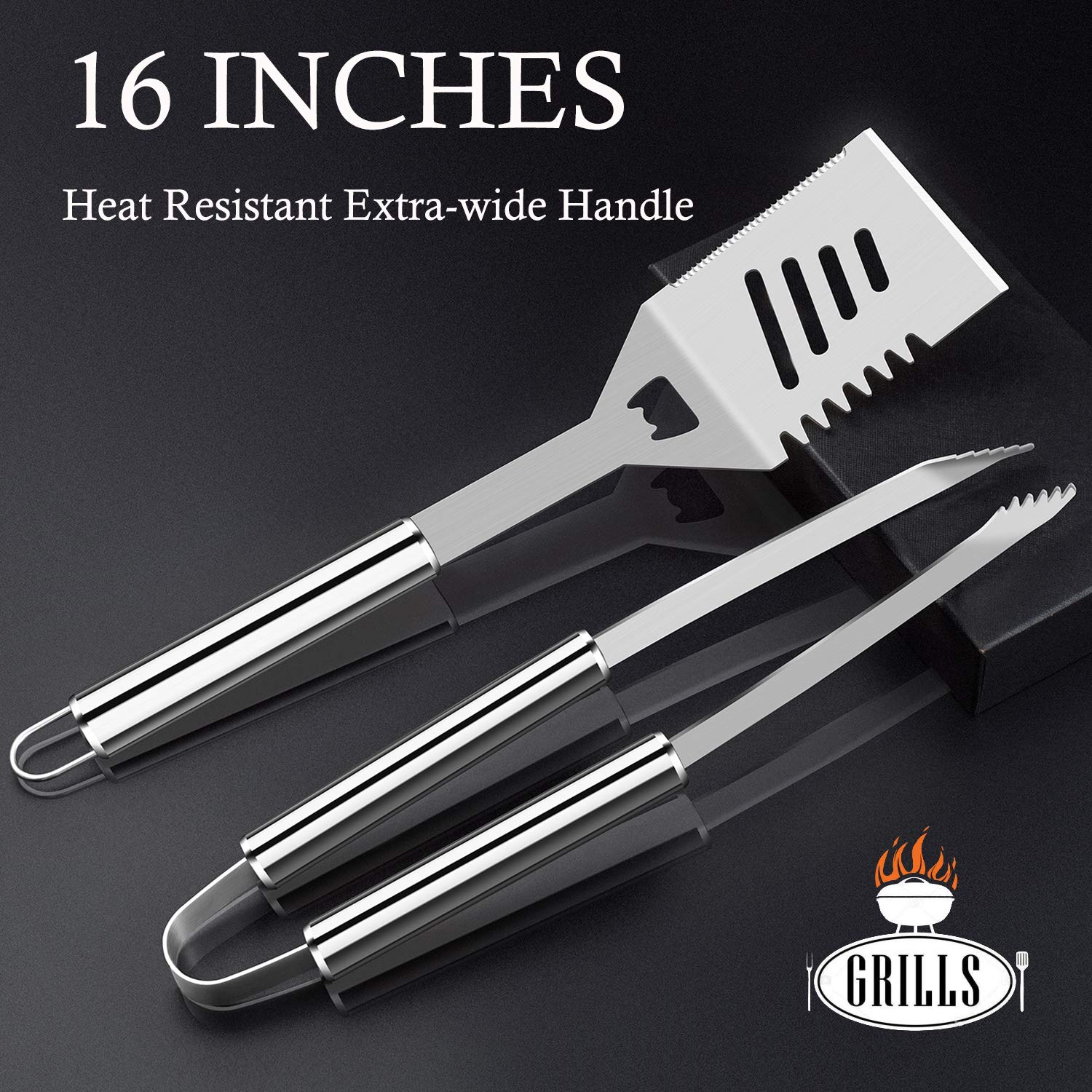 ROMANTICIST 26pcs Grilling Gifts for Men, Dad Gifts for Father's Day, Stainless Steel BBQ Grill Accessories Tools Set, Heavy Duty BBQ Utensils Kit with Apron, Thermometer, Mats in Aluminum Case Silver