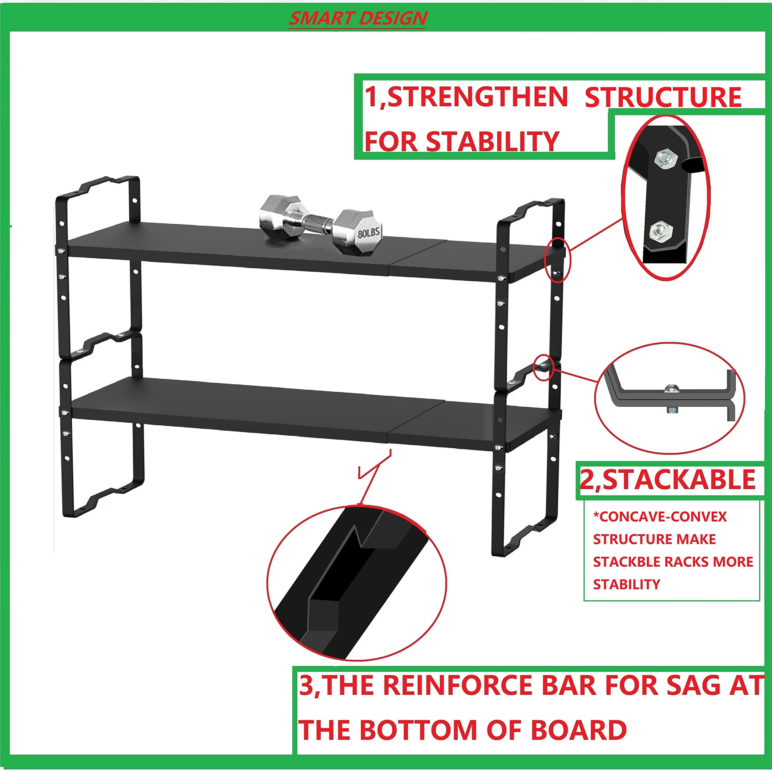 Jojocross Expandable Shelf for Cabinet Organizer Adjustable Stackable Spice Rack at Kitchen and Bathroom More, Counter Countertop Cupboard Organization Pantry Storage(MEDIUM/3PACKS/BLACK)