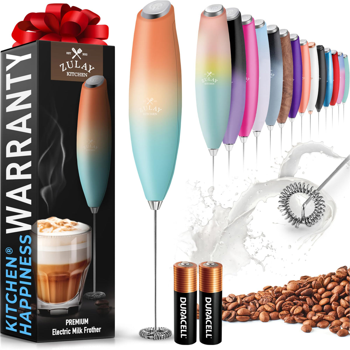 Zulay Powerful Milk Frother for Coffee with Upgraded Titanium Motor - Handheld Electric Whisk, Milk Foamer, Mini Mixer & Coffee Blender for Frappe, Latte, Matcha, No Stand - Pristine Teal