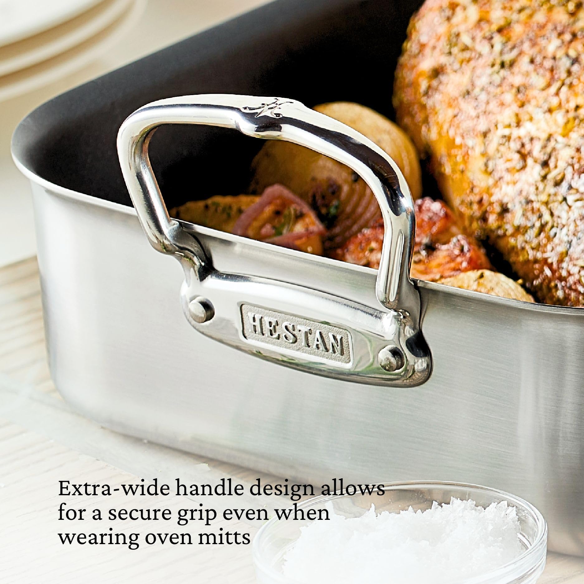 Hestan Provisions – 16.5" Classic Clad Nonstick Roasting Pan with Stainless Steel Rack