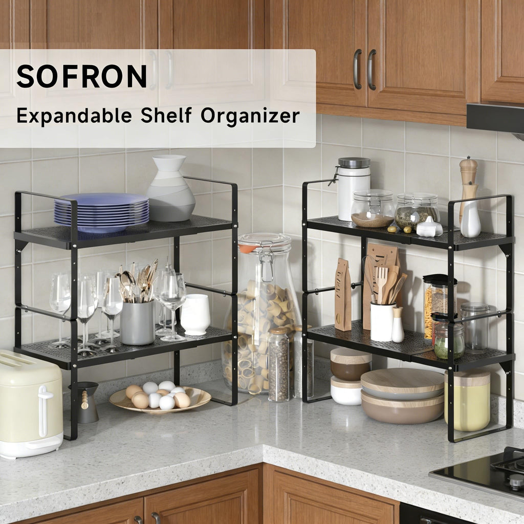 SOFRON Expandable Storage Shelf, Stackable Organizer Rack, Black Small 1 PK
