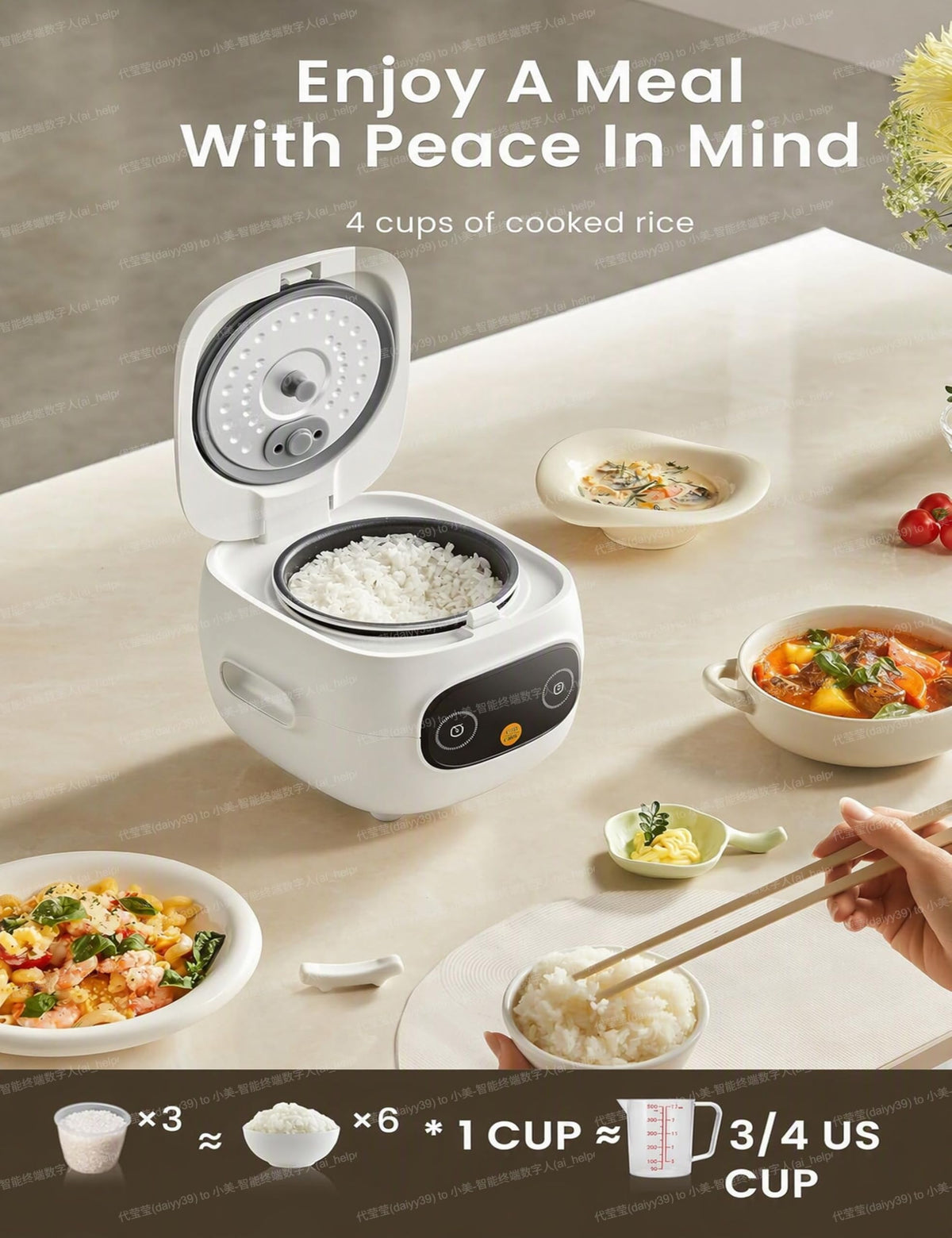 COMFEE' Mini Rice Cooker with 6-Functions, 2-Cups Uncooked Rice