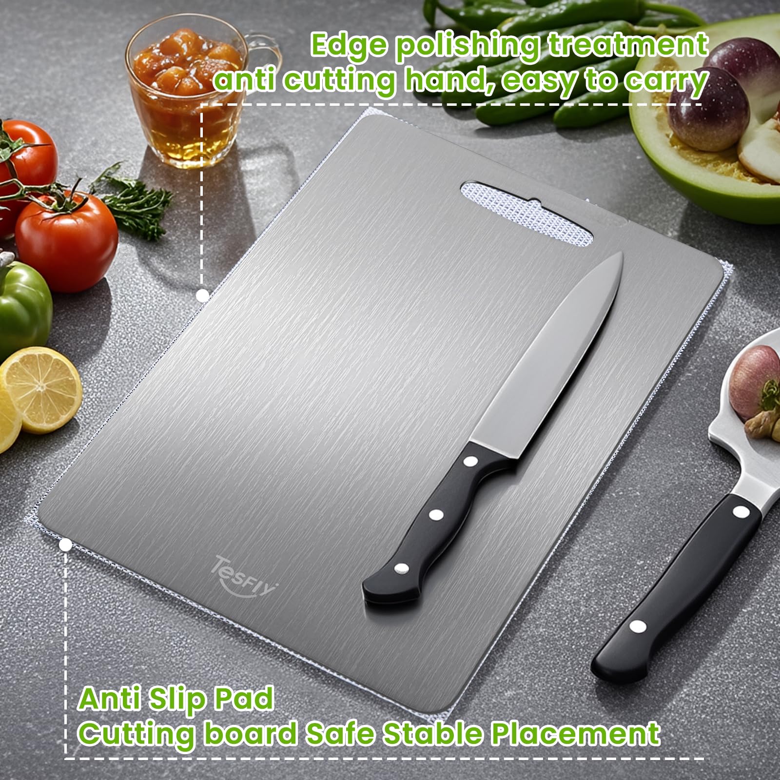 3 Pack Titanium Cutting Board, 100% Pure Titanium Cutting Boards For Kitchen, Dishwasher Safe, Easy to Clean, Double-sided Food-grade Cutting Board For Meats,STQ4