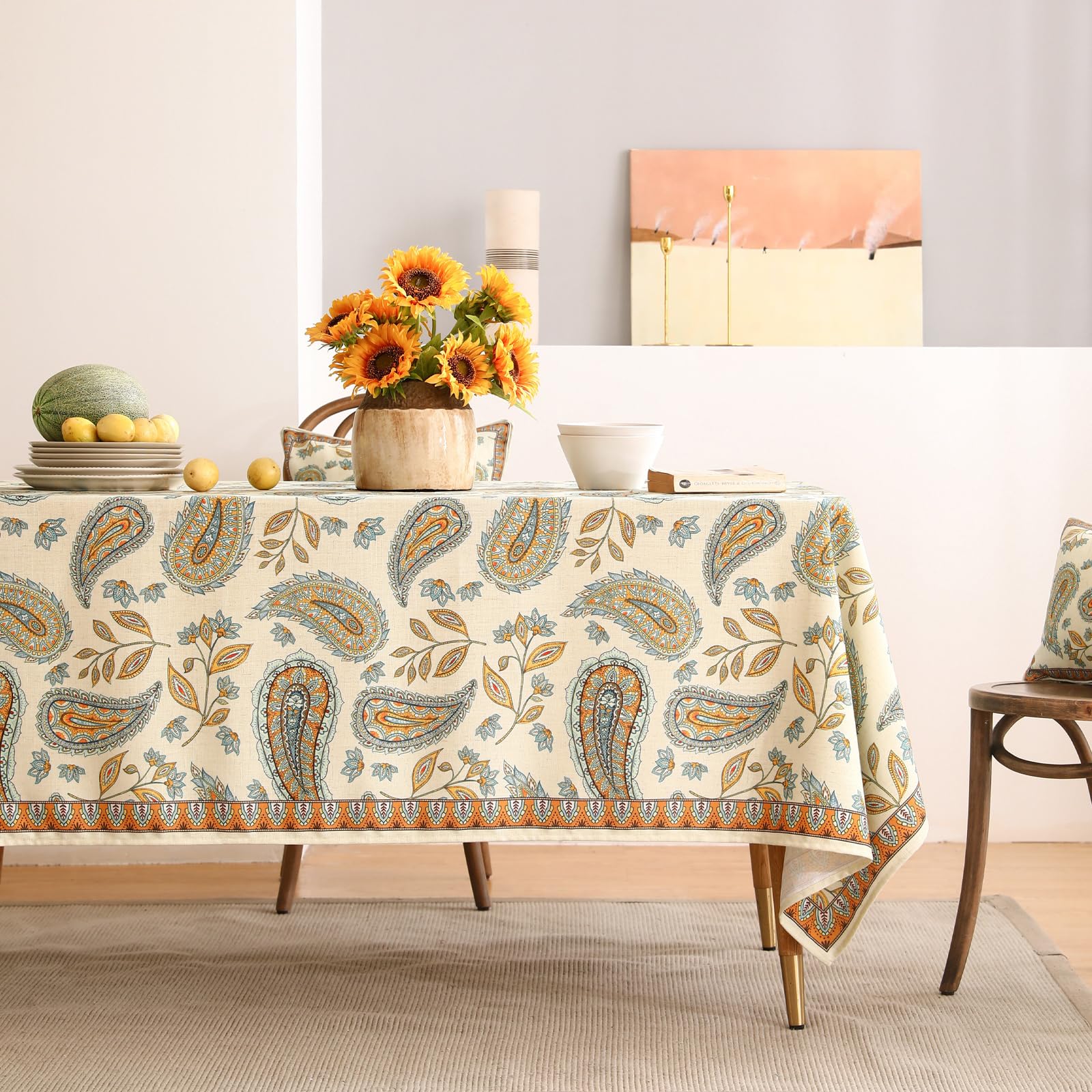patdrea Vintage French Linen Tablecloth,Rectangular,79"x55"-Lysaniya