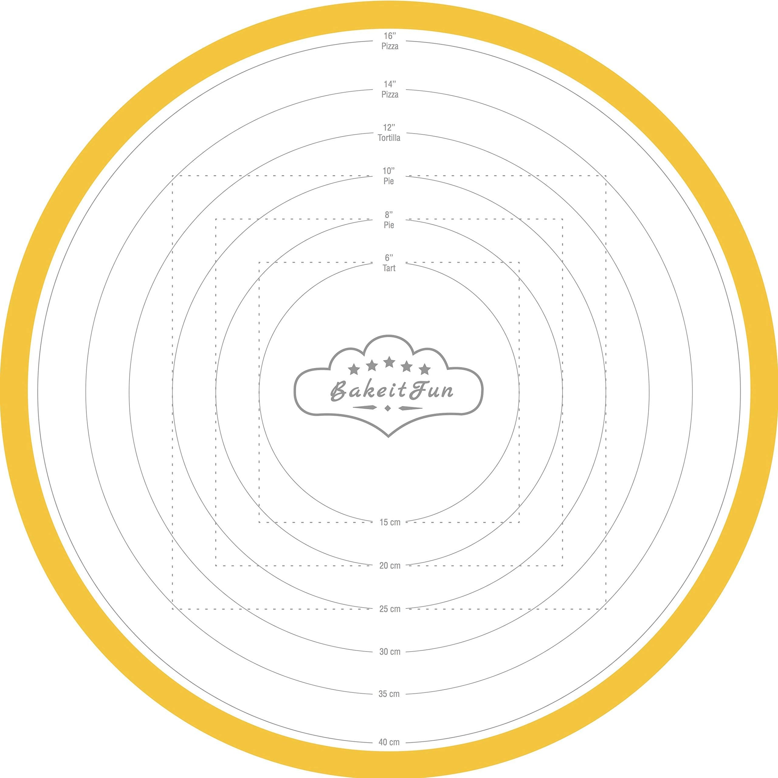 BakeitFun 17.75 Inch Round Silicone Pastry Mat | Non Stick BPA-Free | Metric & Imperial Guides | Oven Microwave Freezer Dishwasher Safe - 450 °F to -40 °F
