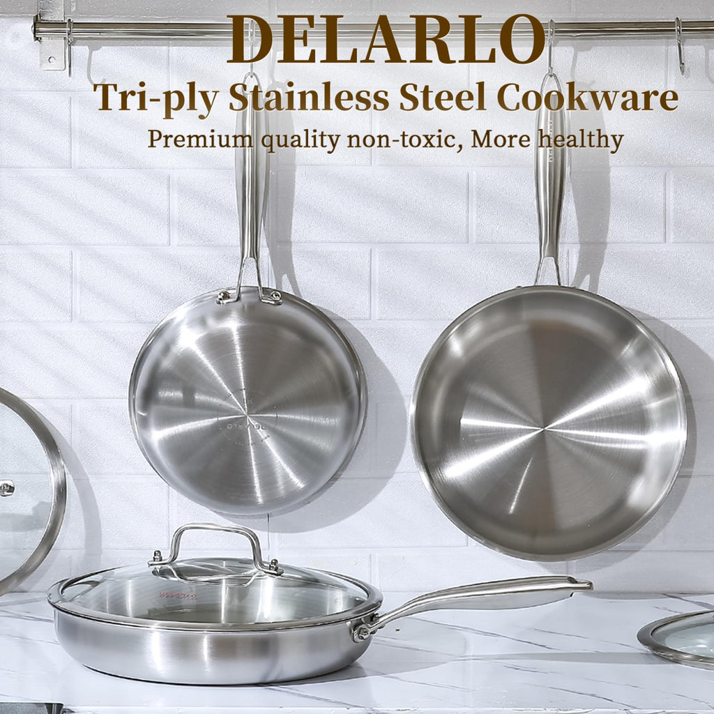 DELARLO Tri-Ply Stainless Steel Pan,18/10, 9"