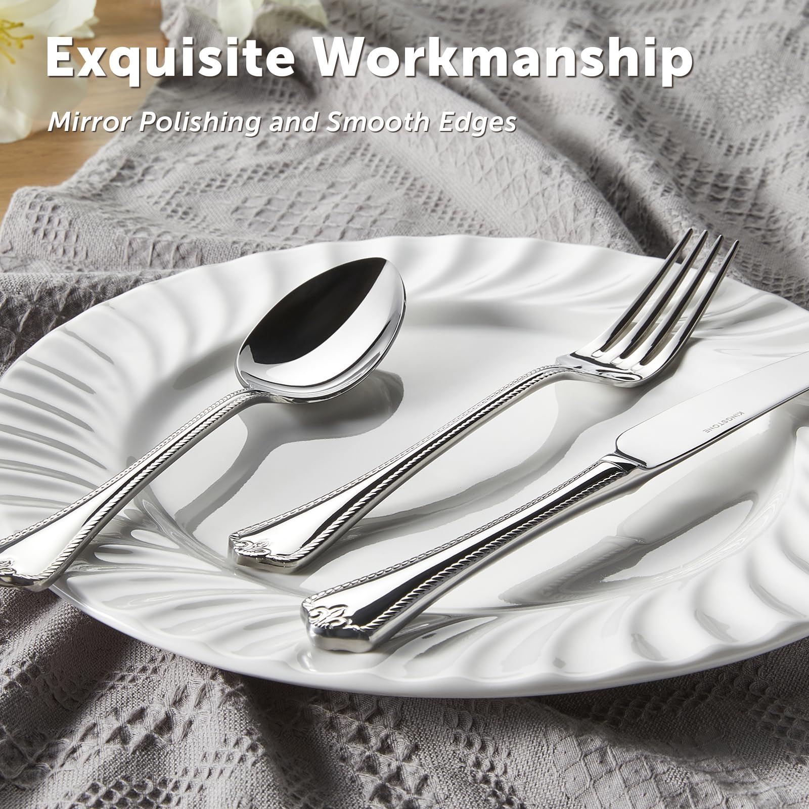 KINGSTONE 20-Piece Silverware Set, 18/10 Stainless Steel Flatware Set for 4