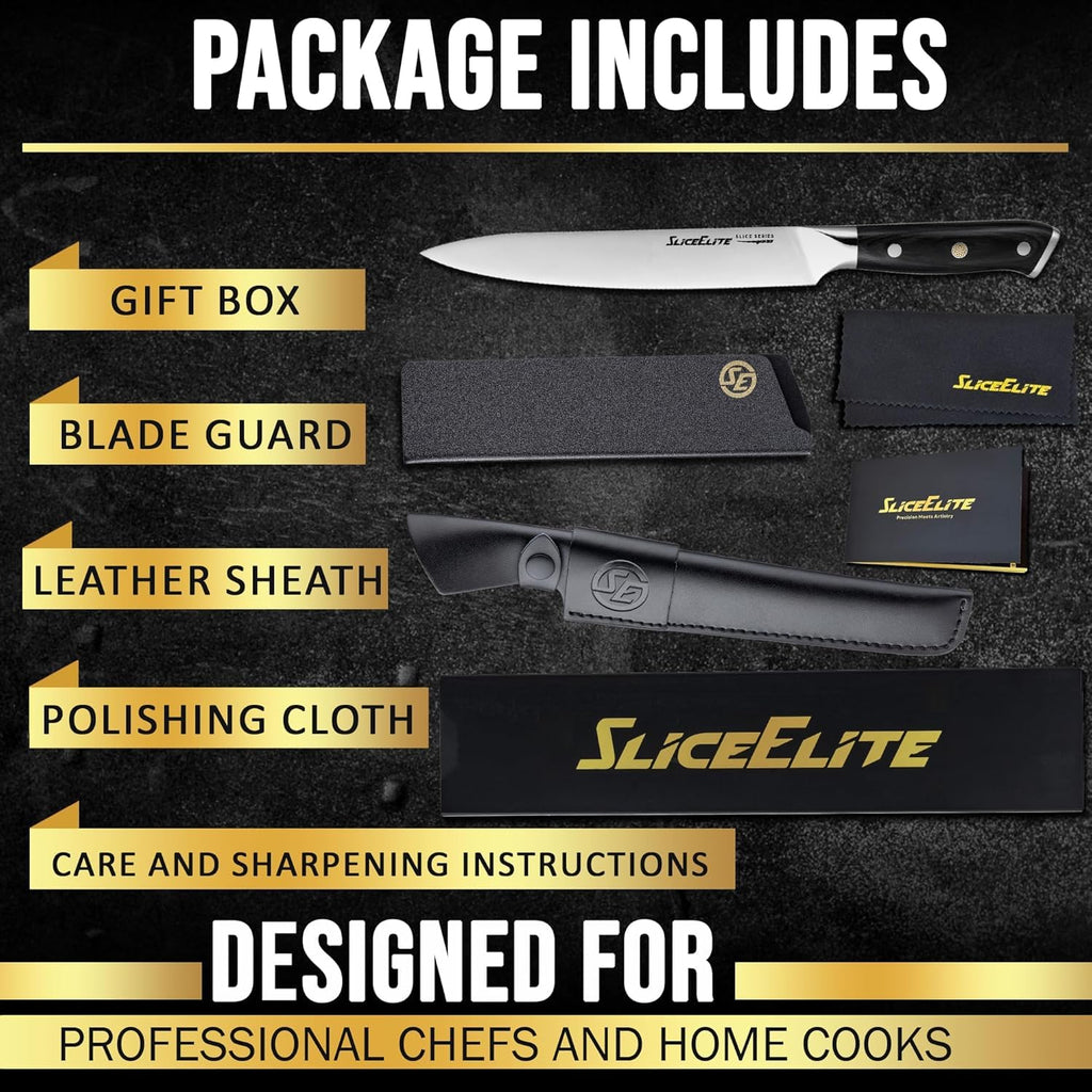 SliceElite Slice Series 8 Inch Carving Knife High Carbon German Stainless Steel Pakkawood Handle Brisket Slicer Chopper BBQ Chef Sharp Fruit Vegetable Butcher Kitchen Cutting Meat Tool Gift Precision