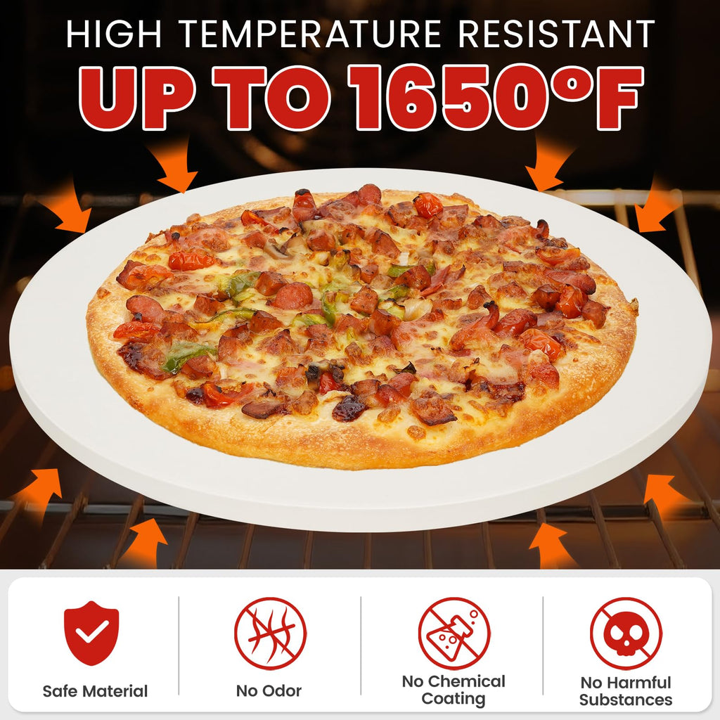 GOOD GAIN Pizza Stone for Oven Grill - 15'' Round Baking Stone for Bread, Pies | Cordierite Oven Stones for Cooking | Indoor,Outdoor | Durable, Heat Shock Resistant (White)