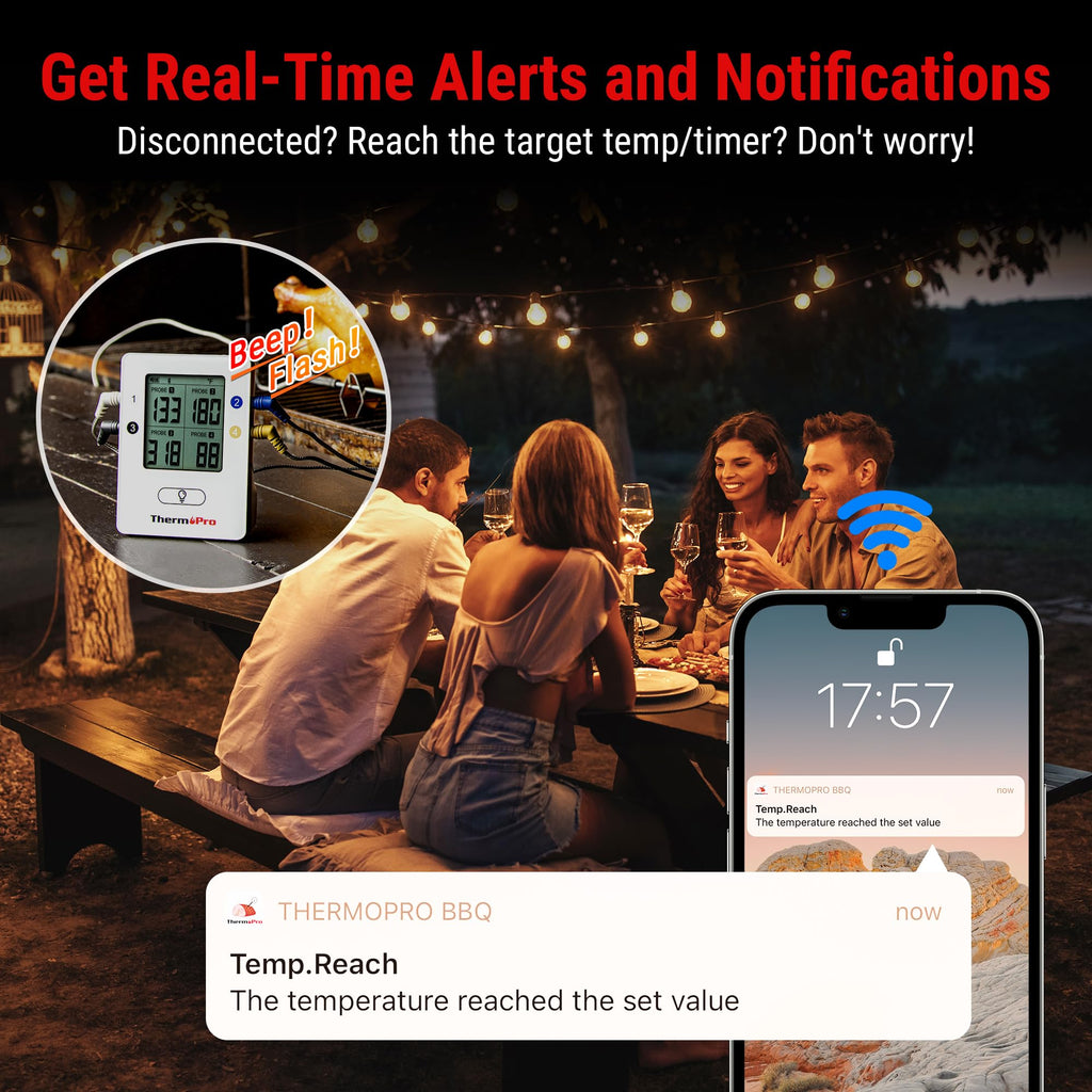 TempPro TempSync 650ft Bluetooth Meat Thermometer for Cooking with 4 Probes