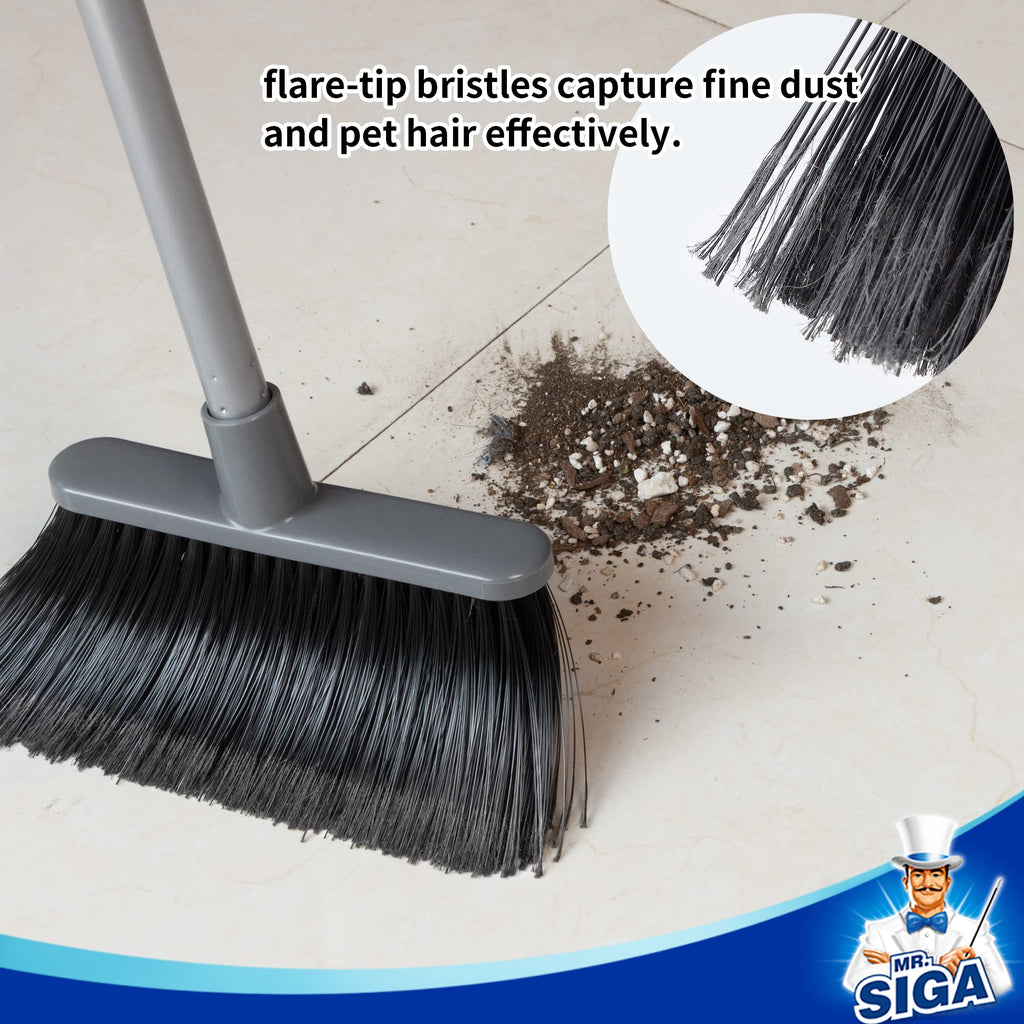 MR.SIGA Broom and Dustpan Set with Adjustable Long Handle, Gray