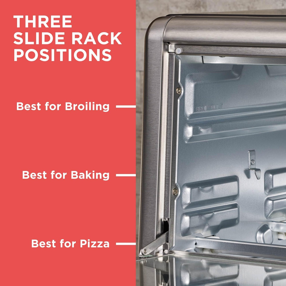 BLACK+DECKER TO3250XSBD 8-Slice Extra Wide Convection Countertop Toaster Oven, Includes Bake Pan, Broil Rack & Toasting Rack, Stainless Steel/Black