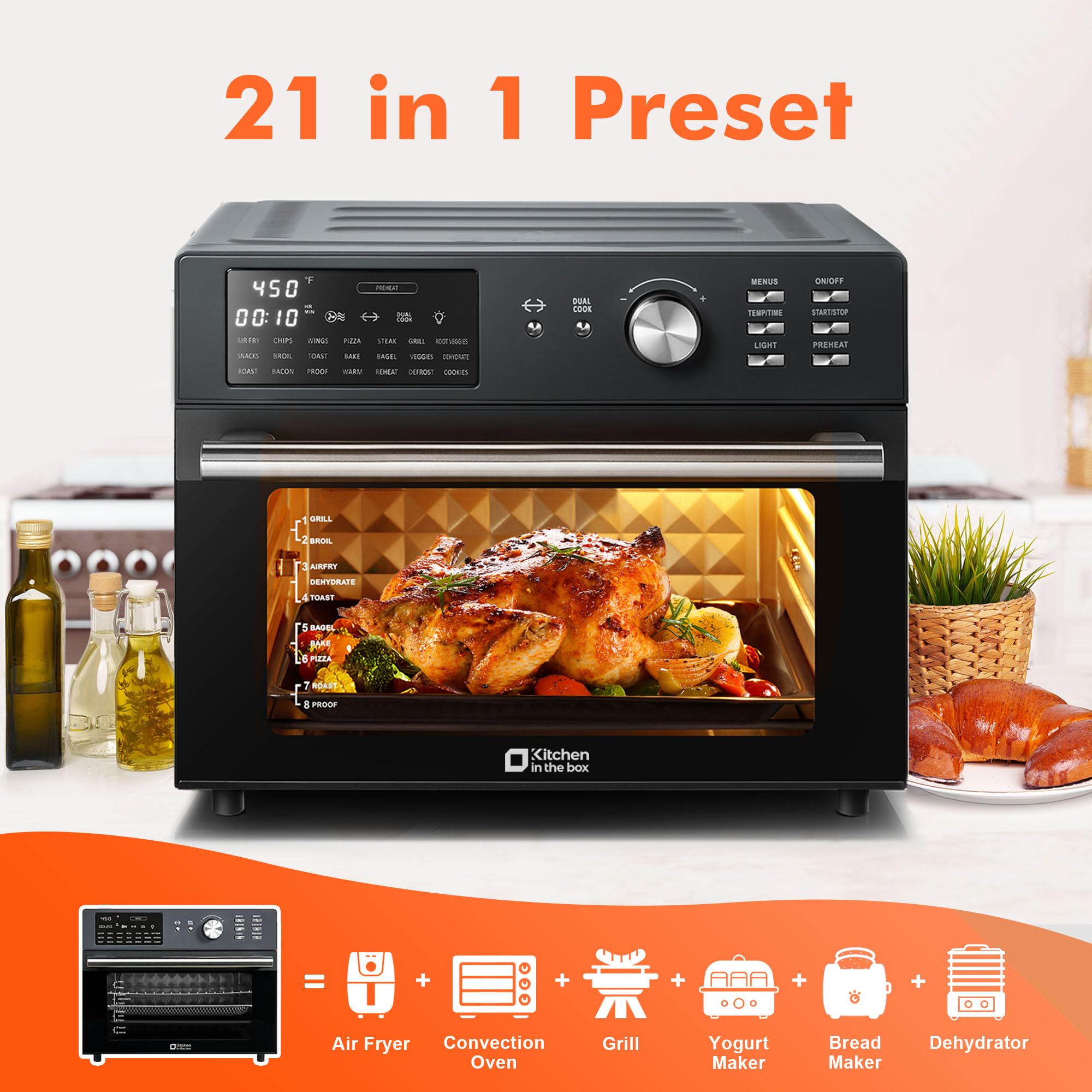 32Qt Extra Large Air Fryer Toaster Oven, 21-in-1 Rotisserie Convection Oven