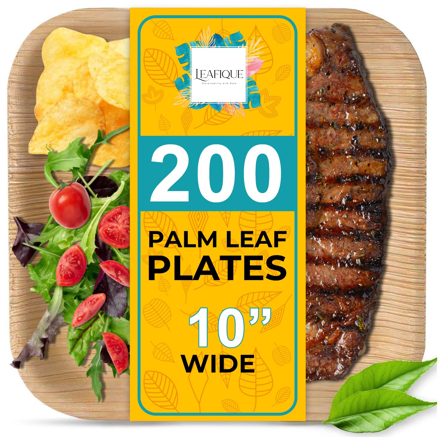 200 Pack 10” Square Palm Leaf Plates – Heavy Duty & Sturdy, Better Than Paper or Plastic – Bulk Party Plates for Catering, Party, BBQ, Weddings & Events – Eco Friendly, Compostable
