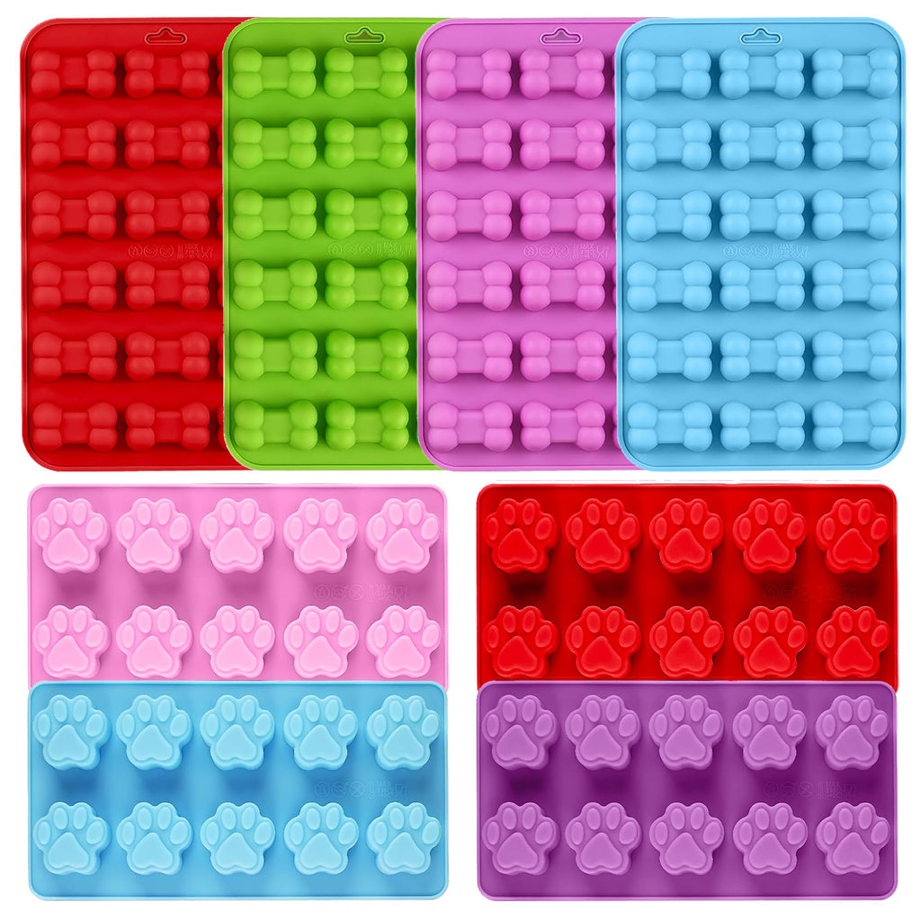 SAGOOITS 8PCS Silicone Molds Puppy Dog Paw and Bone Shape, Reusable Silicone Chocolate Molds, Non-Stick gummy molds, Dog Treat Molds, Used for Chocolate, Candy,Pudding, Jelly,Ice Cube,Biscuits