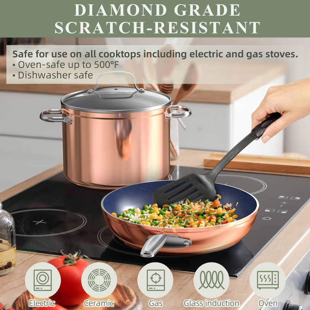 Nuwave Healthy Duralon Blue Ceramic Nonstick Cookware Set, PFAS Free