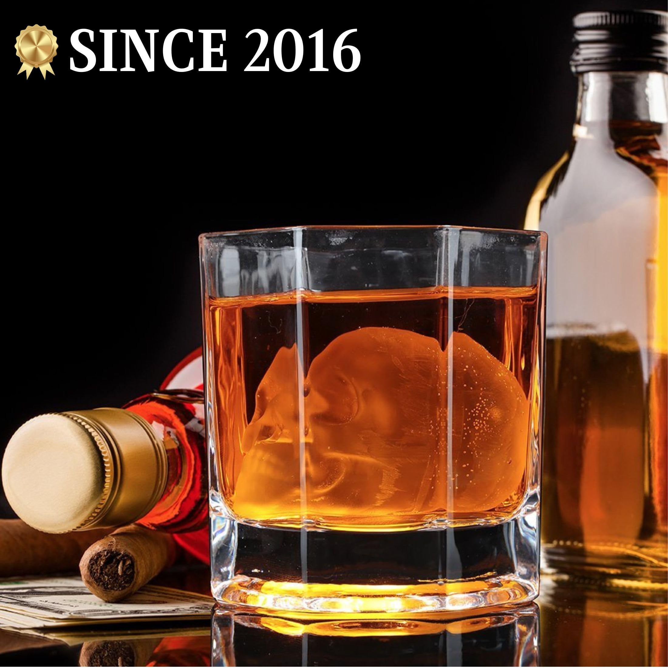ShapedIceMolds 3D Large Skull Ice Cube Mold Tray, Round Whiskey Ice Mold with Lid for Whiskey Drinkers, Bartenders, Gift Exchanges, Home Bar Enthusiasts and Holiday Gifts