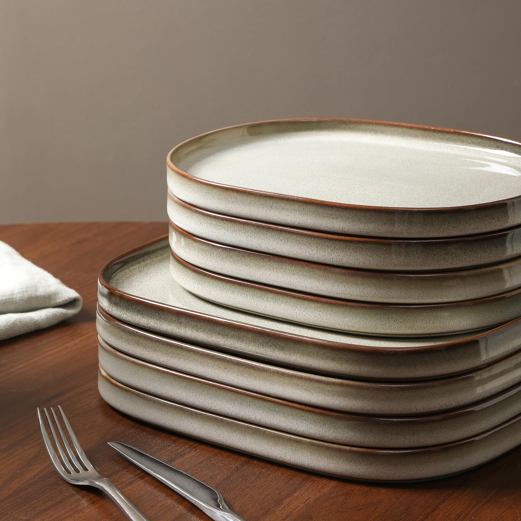 Stone Lain Cairo 12-Piece Dinnerware Stoneware, Plates and Bowls, Microwave and Dishwasher Safe, Includes Dinner and Salad Plates, Cereal Bowls, Dish Set for 4, Grey