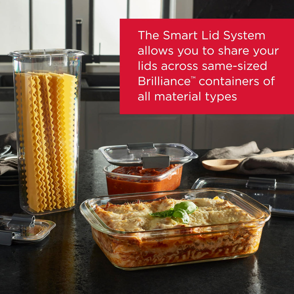Rubbermaid Brilliance Glass Food Storage Containers, 3.2 Cup, Set of 4, BPA-Free, Leak-Proof, Clear