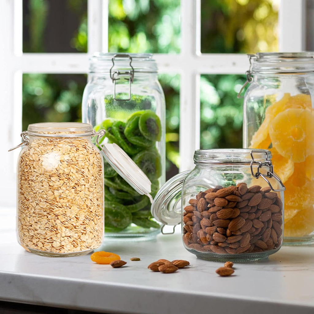 HVOPGEEUAN Clear Food Storage Jars 78oz Square, Airtight Glass Canister with Lids Set of 3, Kitchen & Pantry Organization Food Storage Container for Canning, Sugar, Flour, Candy, Cereal, Coffee