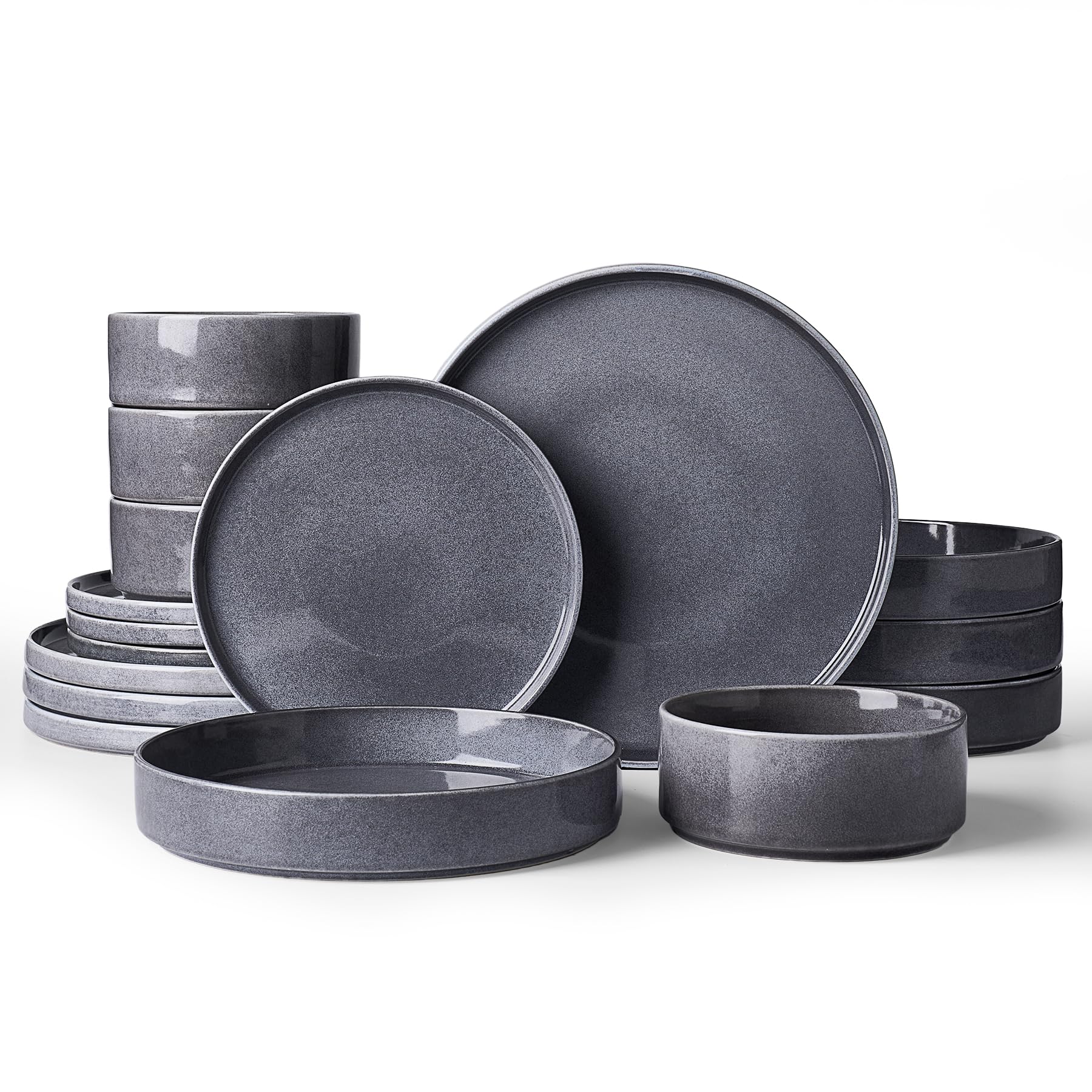 Famiware Annecy 16-Piece Stoneware Plates and Bowls, Misty Blue