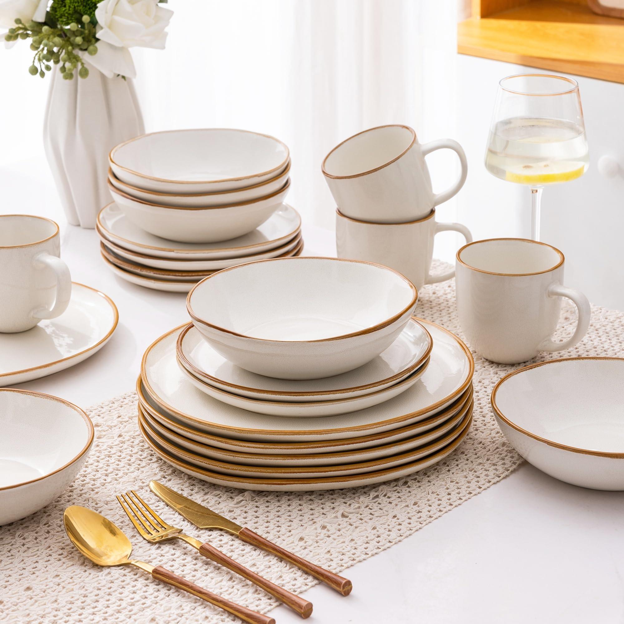 AmorArc Ceramic Dinnerware Sets for 8, 24Pcs Plates and Bowls Sets Dishes