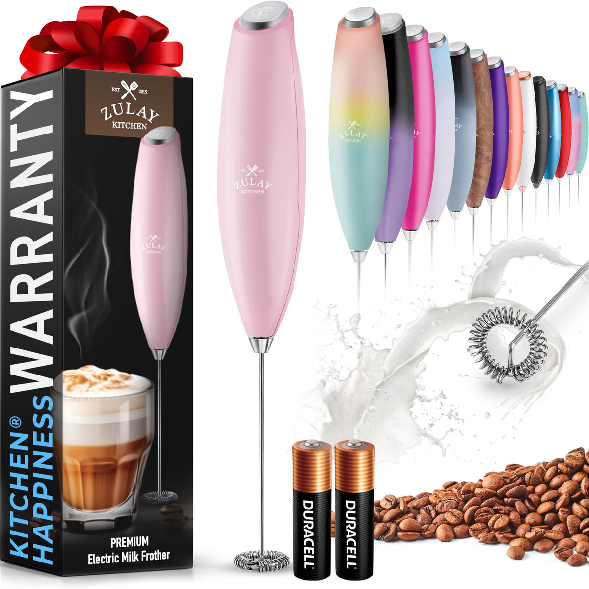 Zulay Powerful Milk Frother for Coffee with Upgraded Titanium Motor - Handheld Electric Whisk, Milk Foamer, Mini Mixer & Coffee Blender for Frappe, Latte, Matcha, No Stand - Pristine Teal