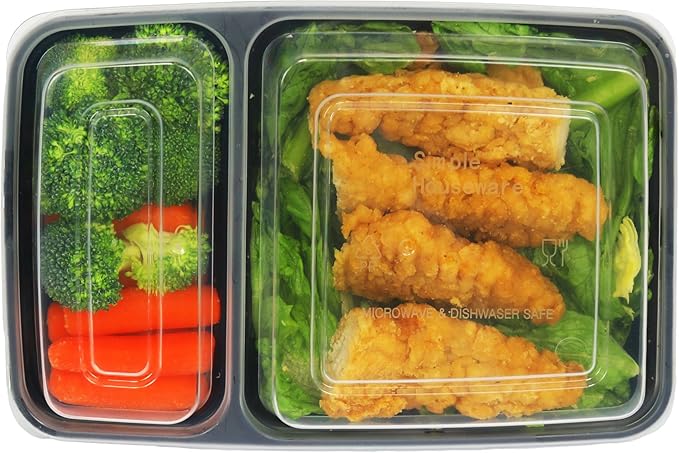 16 Pack - SimpleHouseware 2 Compartment Food Grade Meal Prep Storage Container Boxes (28 ounces)
