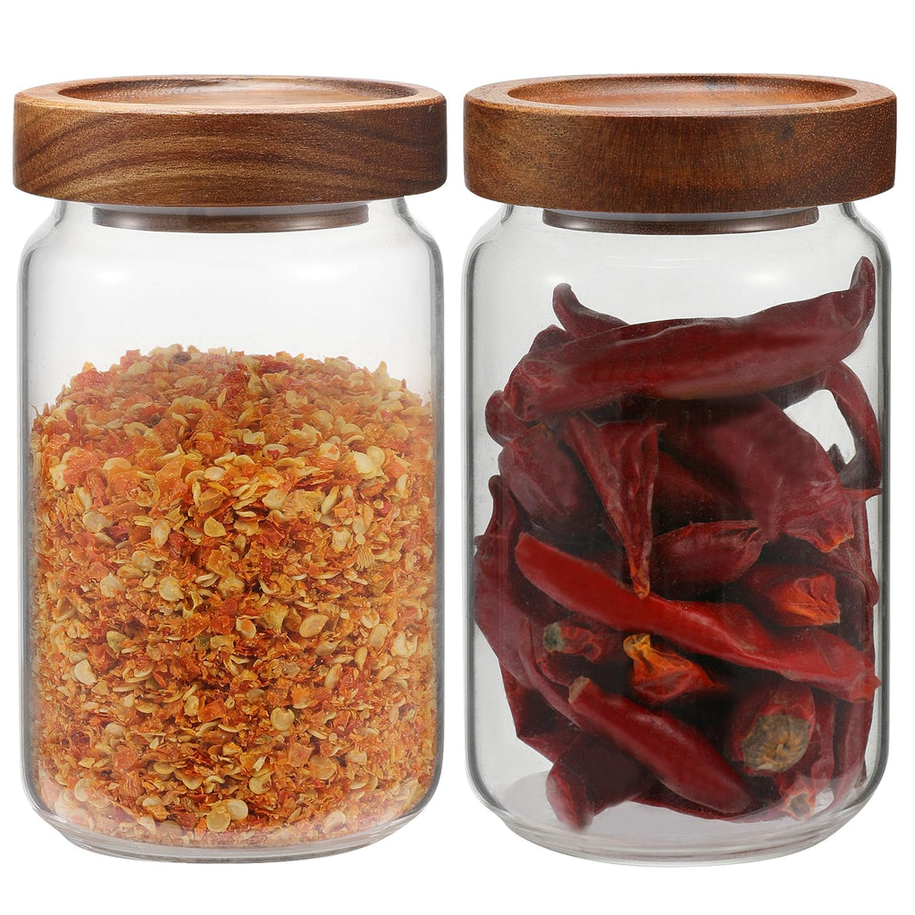 OULOVECO Small Glass Jar with Lids Mini Glass Bottle Glass Storage Canister Borosilicate Glass Containers for Spice Ground Nut Pasta Sugar Candy Tea (6.7oz（200ml)-2 PACK