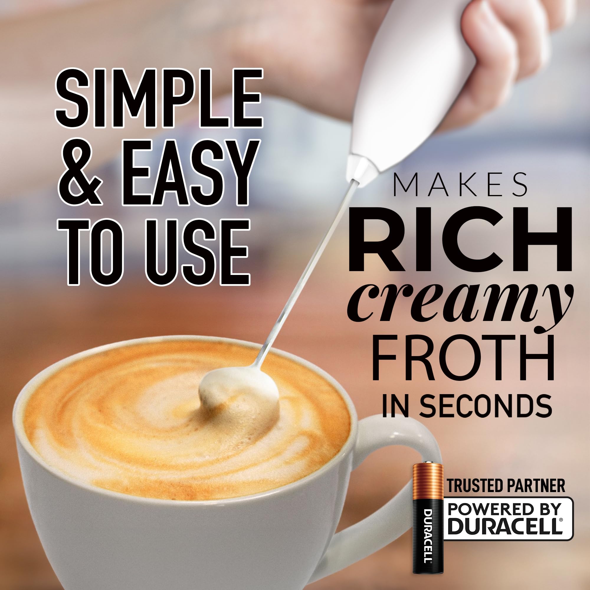 Zulay Milk Frother Wand – Handheld Electric Coffee Frother, Battery Operated Drink Mixer – 13,000 RPM Titanium Motor, Detachable Whisk, Easy Clean Foam Maker for Latte & Matcha – Executive White